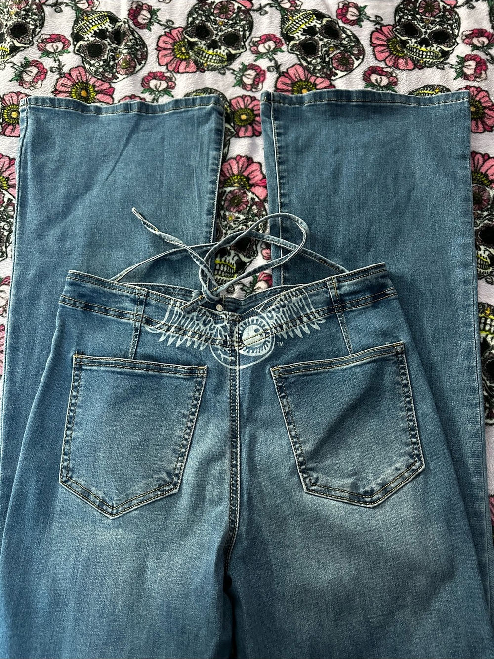 Women’s Blue Denim Lace-Up Back Jeans